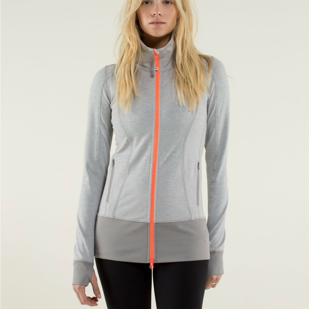 Lululemon Women’s Size 6 Nice Asana Jacket grey with neon Zipper